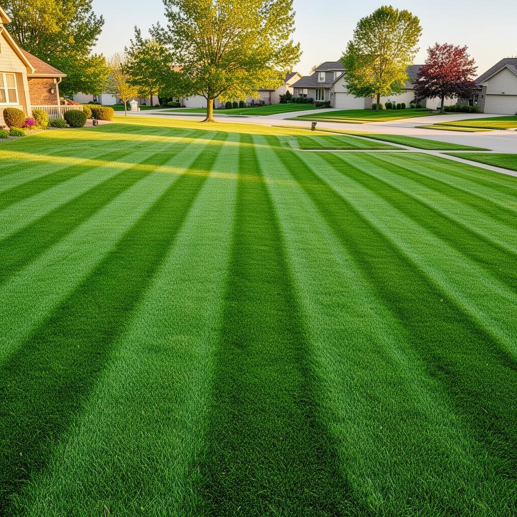Perfectly manicured green lawn in Modale, Iowa